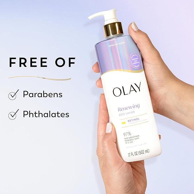 Olay Body Lotion for Women, Smoothing with Retinol Serum, Visibly Smoother Skin, 24hr Moisture & Hydration, Fast Absorbing Formula, Vitamin B3 Complex, For All Skin Types, 17 fl oz