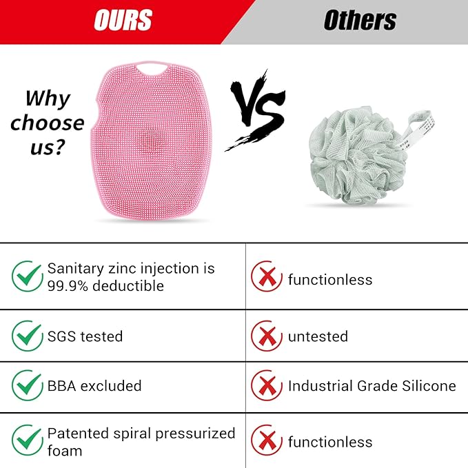 Silicone Body Scrubber - Anti Zinc Infused-Highly Elastic Bristles Exfoliating Body Scrubber for Shower Body,Cellulite Reduction,Blood Circulation - Purple