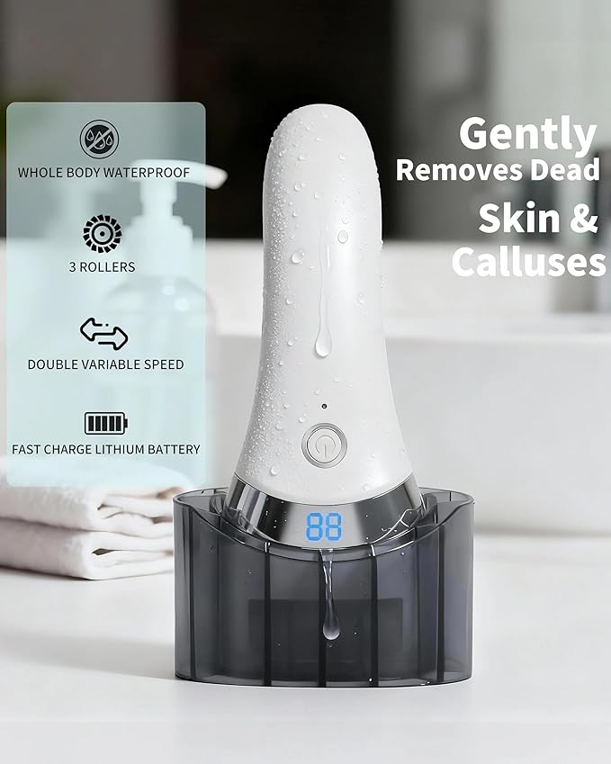 Electric Foot Callus Remover, Rechargeable Foot Care Tool with 3 Speed Settings, Waterproof Foot File, Portable Foot Dead Skin Remover, Smooth Heels, Home or Travel Spa Foot Care