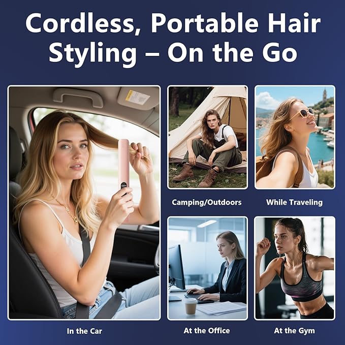 2-in-1 Cordless Hair Straightener & Curler – Includes Carrying Pouch – Mini Travel Hair Straightener with LCD Display, USB-C Charging, 4 Temp Modes up to 420°F and Long Battery Life