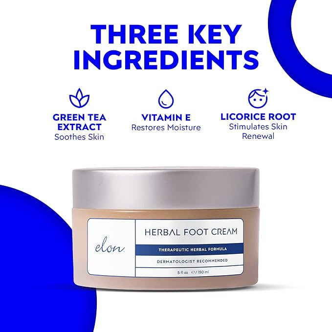 Elon Herbal Foot Cream (5 oz.) – Hydrating Foot Healing Cream w/Vitamin E & Green Tea Extract – Moisturizing & Instant Relief – For Dry Cracked Feet