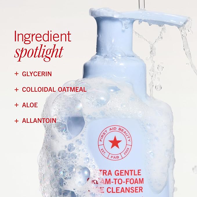 First Aid Beauty - Pure Skin Face Cleanser, Effectively Removes Makeup, Dirt, and Impurities, Gentle Cleanser Leaves Skin Soft & Supple, Safe for Sensitive Skin, Fragrance Free, 10 oz