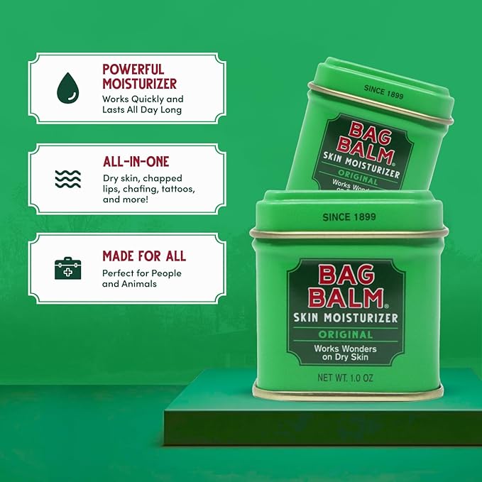 Bag Balm Vermont's Original Ointment, 1 Ounce Tin (Pack of 4), Moisturizing Ointment for Dry Skin that can Crack Split or Chafe on Hands Feet Elbows Knees Shoulders and More