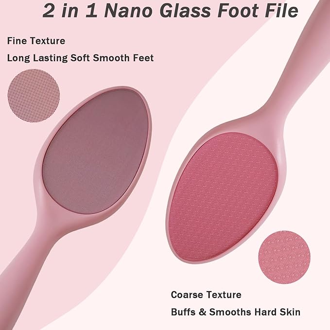 1PC Hard Skin Remover, 2-Sided Nano Glass Foot File Callus Remover with Non-Slip Handle Comfortable Foot Grinding Scraper (Pink)