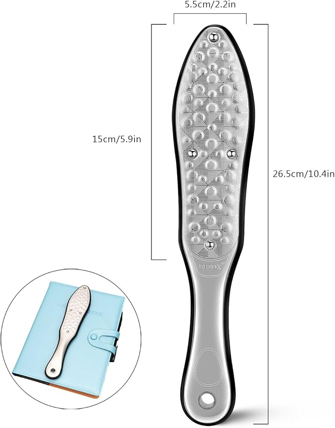 BEZOX Professional Foot File Callus Remover, Double Sided Pedicure Rasp for Cracked Heel and Dead Foot Skin - Heavy Duty Surgical Grade Stainless Steel - W/Cloth Storage Bag & Gift Box