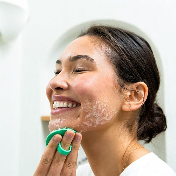 Boie USA Face Scrubber - Handheld Facial Tool, Deep Cleansing Exfoliating Facial Brush. Fights Acne with Gentle, Silicone-Like Bristles, Long Lasting, & Hypoallergenic (Blue)