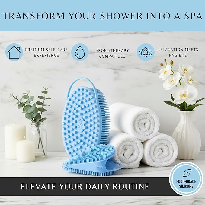 Body Face Scrubber Set Silicone - 2 Pack Shower Brush Facial Cleansing Kit - Avilana Bath Loofah Alternative Complete Skincare System Dual Sided - Gift Set Women Men
