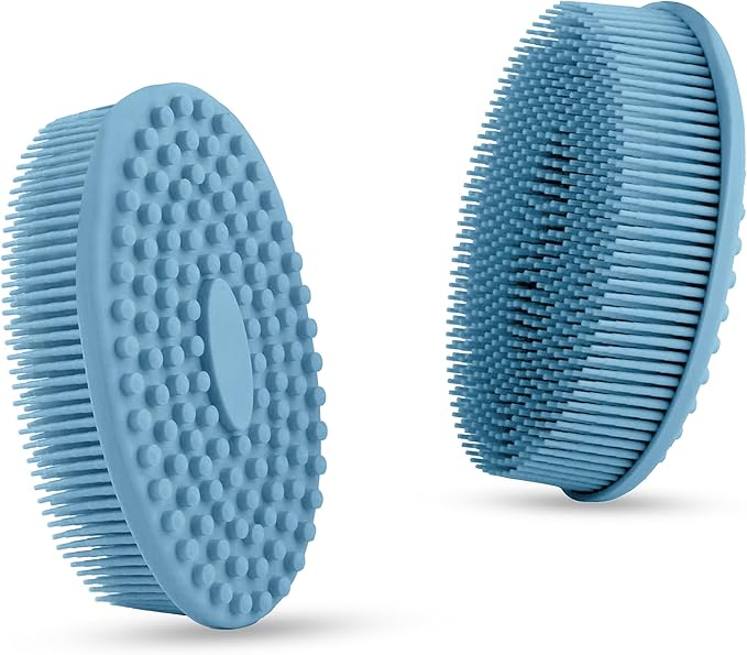 Silicone Body Scrubber - Dual-Sided for Scrubbing & Massaging, Exfoliating Body Scrubber Loofah for Women (Blue)