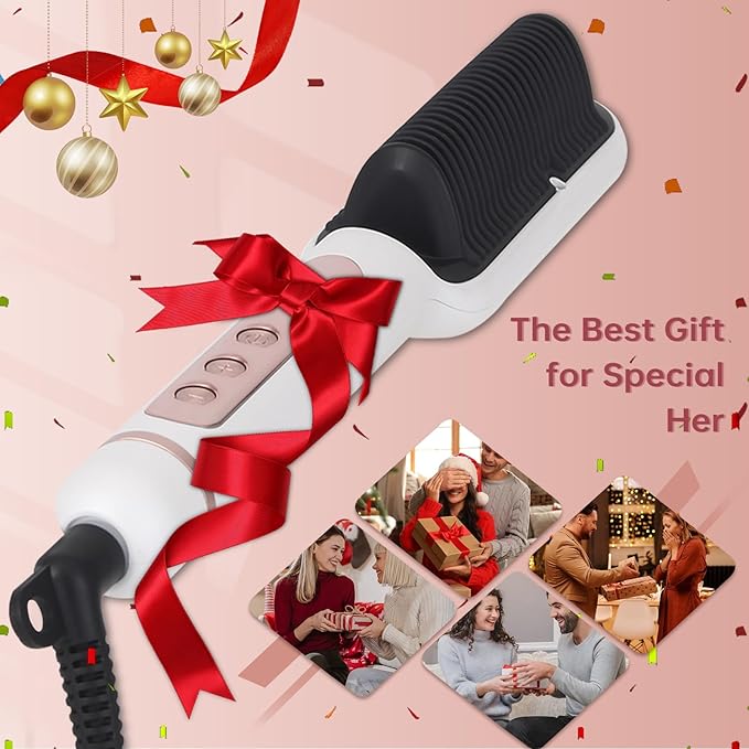 Negative Ionic Hair Straightener Brush with 9 Temp Settings, 30s Fast Heating Hair Straightening Comb with LED Display, Anti-Scald & Auto-Shut Off Hair Brush Straightener for Women (White)