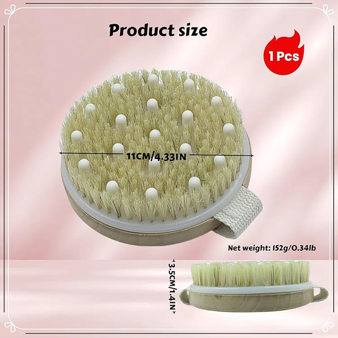 Dry Brushing Body Brush for Full Body Relaxation, Reduce Cellulite, Lymphatic Support, Circulation Enhancement, Gentle Exfoliation, and Spa Experience, Body Care Tool with Soft & Stiff Bristles 1Pcs