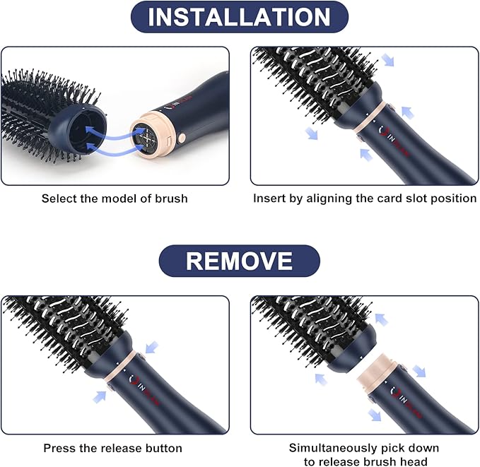 Hair Dryer Brush Set, IG INGLAM 4 in 1 Blowout Brush, Negative Ion Detachable Hair Dryer & Styler Volumizer Hot Air Hair Dryer Brush with 2 Styling Brush Heads, Prussian Blue