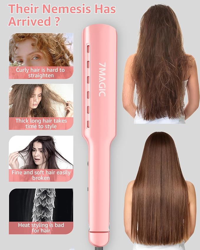 Temp, MCH Fast Straightening Iron, Hair Iron with Dual Voltage, Pink