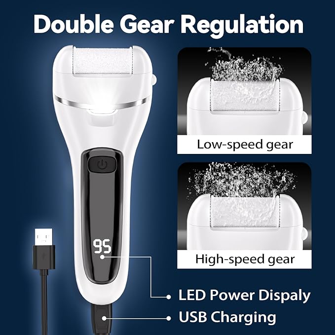 Wea&Hea Electric Callus Remover for Feet with 3 Roller Heads 2 Speed Rechargeable Waterproof Professional Pedicure Kit 17 in 1 Foot File Tools Perfect for Dead Hard Cracked Dry Skin