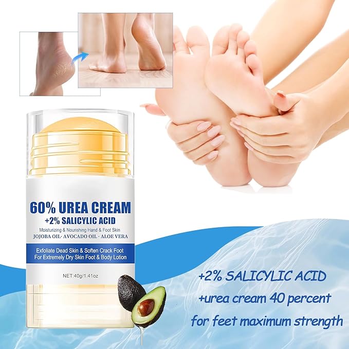 Urea Cream 60% plus Salicylic Acid 2%Hydrating and Anti-Cracking Urea Foot Cream,Foot Balm Stick Repairs Cracked Heel Feet Maximum Strength,Moisturizer for Dry Cracked,Feet, Knees, Elbows, Hands
