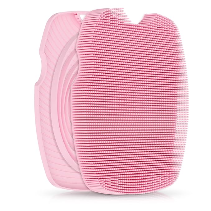 Silicone Body Scrubber - Anti Zinc Infused-Highly Elastic Bristles Exfoliating Body Scrubber for Shower Body,Cellulite Reduction,Blood Circulation - Pink