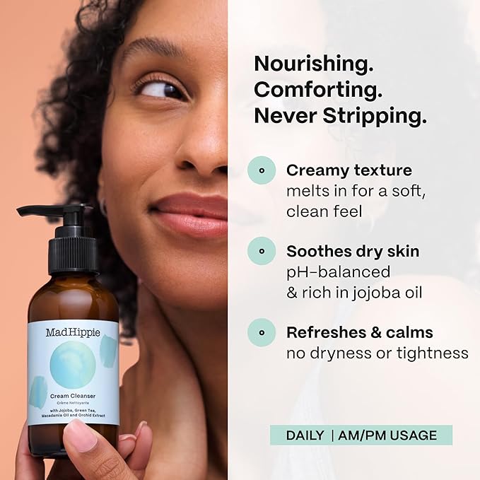 Mad Hippie Cream Cleanser 2-Pack – Gentle Formula with Hyaluronic Acid, Jojoba Oil & Green Tea, Skin Barrier Protection, 4 Oz Ea