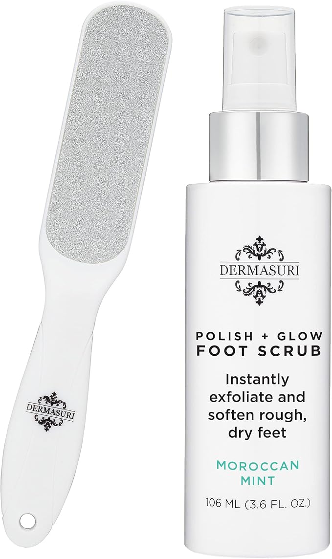 Dermasuri - Callus Remover Foot Scrub - Exfoliating Feet Spray-on Formula and Reusable Deluxe Sole File - Dead Skin Remover, Callus Rasp Scrubber, Peel & Soften Cracked Heels - Deluxe Pedicure Spa Kit