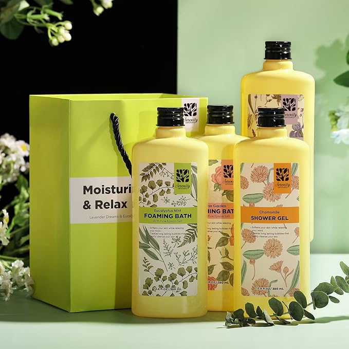 Bubble Bath for Women Adults, Scented Bubble Bath Gift Set for Women, 51.2 fl oz (Pack of 4), with Shower Gel, Ladies Foaming Bath Variety, Mother's Day Gift for Mom, Christmas Gifts for Her