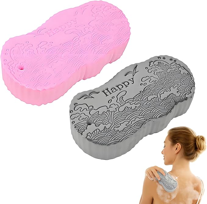 Magic Exfoliating Bath Sponge, Upgraded 3D Super Soft Exfoliating Bath Sponge Magic Exfoliating Body Scrubber, Shower Brushes for Adults Women and Men (A-2Pcs)