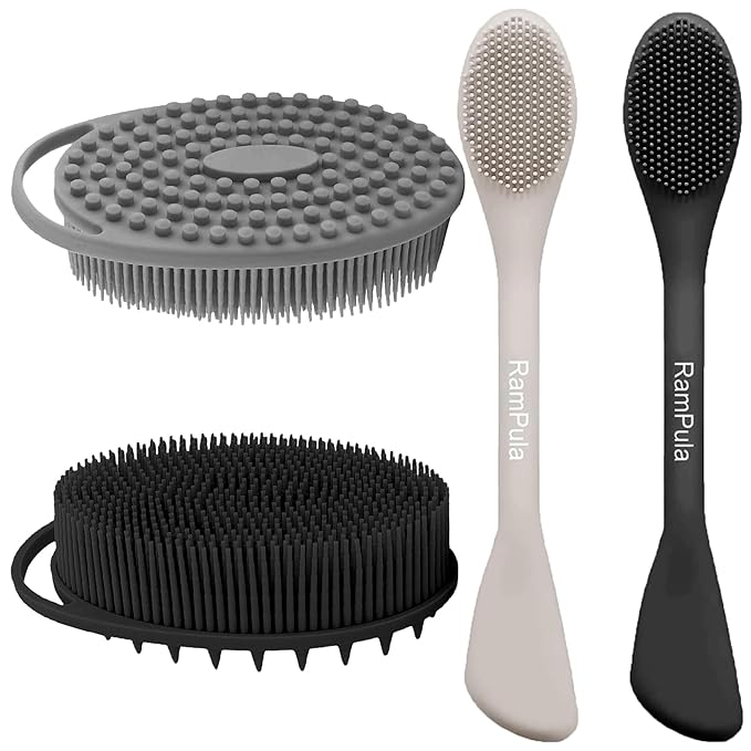 Silicone Face & Body Brush Applicator & Scrubber - 2-in-1 Facial Mask Spatula for Cream/Lotion/Clay & Exfoliating Body Brush, Hygienic Shower Sponge Glove for Wet/Dry Brushing, Replaces Tradit