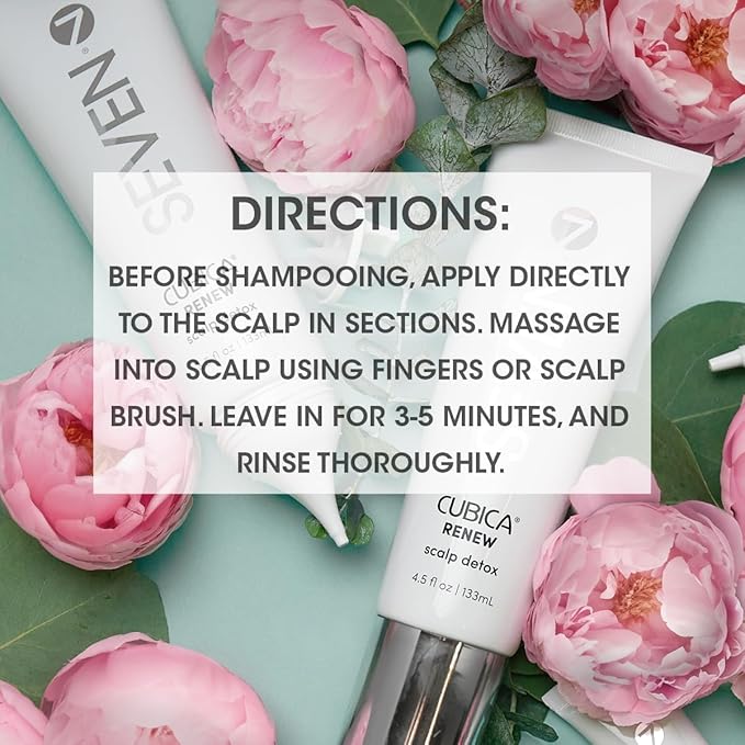 SEVEN Haircare CUBICA RENEW Scalp Detox Haircare Exfoliator Pre-Shampoo Deep Conditioning Hair Mask Treatment for Dry Damaged Hair with Eucalyptus, Charcoal, Kaolin & Papaya, Made in USA, 4.5 oz