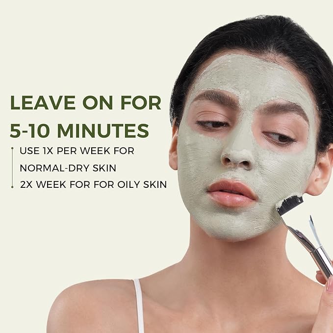 Purifying Green Tea Mask(2Pack), Natural Facial Clay Mask Deep Pore Cleansing with Green Tea Extract and Portulaca Extract, for Clogged Pores, Detoxifies & Balance Oil, 7 fl.oz