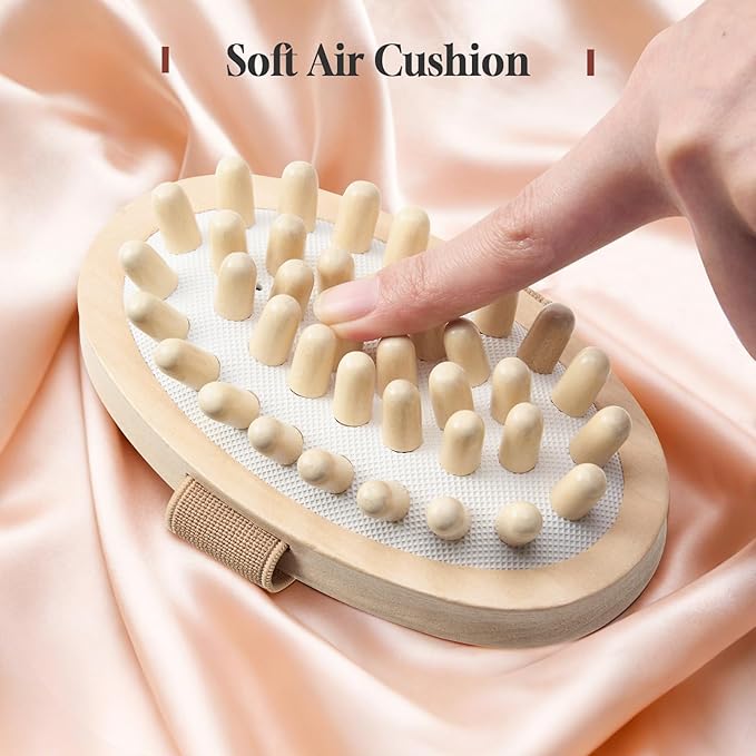 2 PCS Meridian Massage Brushes, Wood Therapy Massage Tools with Essential Oil, Handheld Meridian Brush for Belly Fat, Full Body Relaxation Cellulite Pressure Brushes for Legs, Arms, Back (Beige)