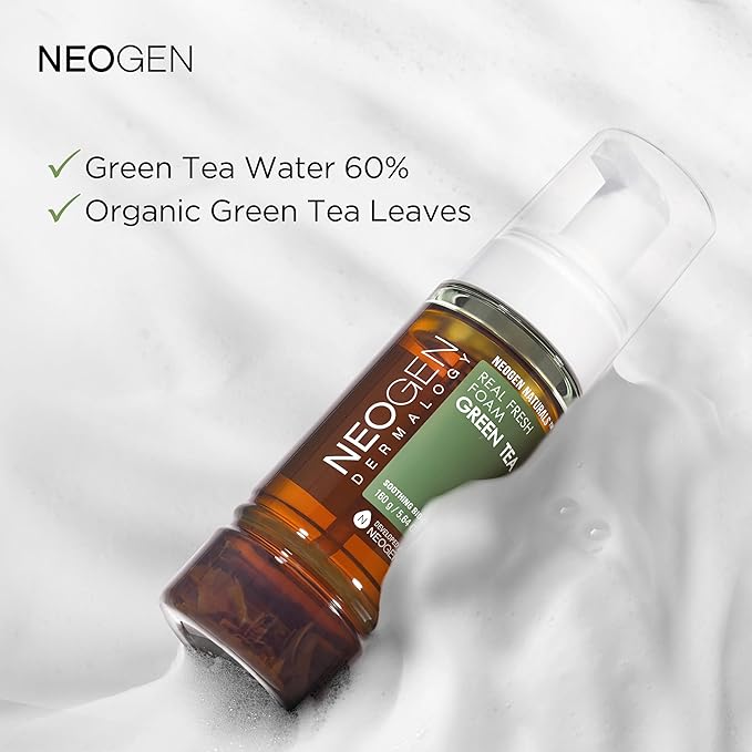 NEOGEN Real Fresh Foam Cleanser, Green Tea 5.6 Fl Oz (160g) - Soothing & Hydrating Gentle Cleansing Foam with Real Green Tea Extract, Clean Beauty - Korean Skin Care