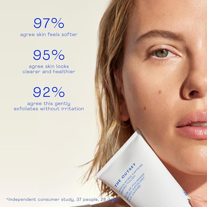 The Outset Exfoliating Caffeine Micro Polish - Gentle Fragrance Free Physical Face Scrub for Everyday - Awakening, Smoothing - Clean, Vegan, Gluten Free - All Skin Types, Sensitive Skin - 3.3 fl oz