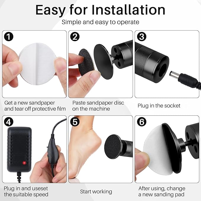 Electric Foot Callus Remover, 2-in-1 Electric Foot Filer/Nail Filer, Callus Remover for Feet with 60Pcs+12Pcs Sandpaper Discs，Holiday Gift Foot Repair Tool, Black