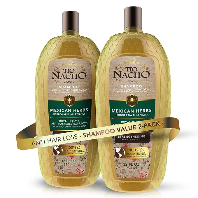 Tío Nacho Mexican Herbs Anti-Hair Loss Shampoo with Royal Jelly and Rosemary Extract, Strengthening Herbal Shampoo for Men and Women, Nourishing Formula, Healthier Hair, 32 fl oz (Pack of 2)