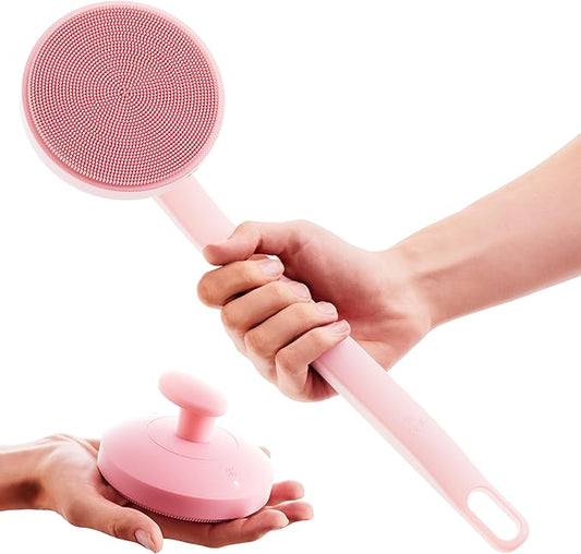 Aura Body Clean Pro⁺ - Silicone Electric Body Scrubber for Acne, Ingrown Hair & KP - IPX7 Waterproof, Rechargeable Exfoliating Shower Brush with Handle. Freeform Grip, & 7000+ Sonic Vibration - Rose