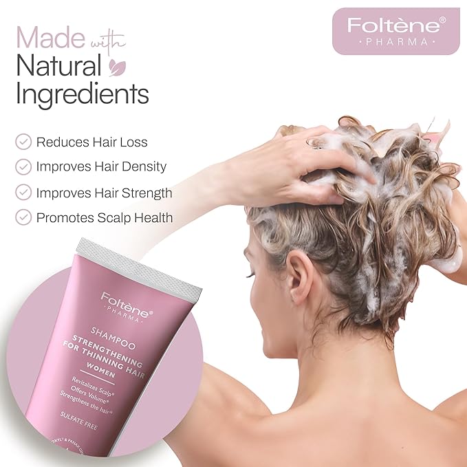 Foltene Strengthening Shampoo for Women – Reduces Thinning, Boosts Volume, and Enhances Hair Health – Silicone & Sulfate-Free Hair Thickening Shampoo for Fuller Strands (6.76 fl. oz.)