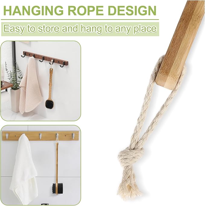 Silicone Back Scrubber for Shower, Stocking Stuffers for Men, Silicone Bath Body Brush Loofah with Long Handle, Dual-Sided Shower Brush for Body, Black Exfoliating Body Scrubber Back Washer with Hook