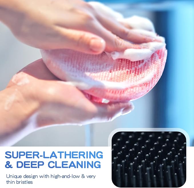 Manmihealth Soft Silicone Shower Brush, Super-Lathering and Deep-Cleaning Body & Face Scrubber, Gentle Exfoliating Bath Glove for All Skin Types(Black*2)