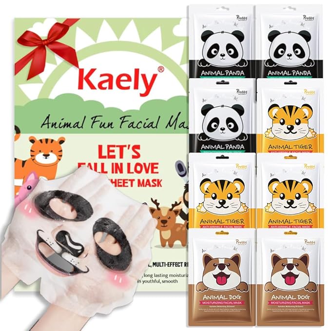 8 Pack Animal Character Kids Face Masks Spa, Korean Soothe Facial Sheet Mask for All Skin Types, Spa Masks For Girls, Girls Night Skincare Spa Party, Birthday Gifts for Women Men, (Animal 8Pcs)