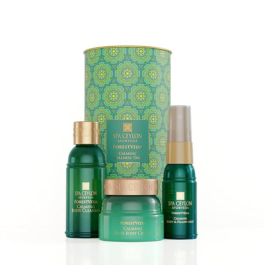Spa Ceylon ForestVeda Calming Wellness Trio, Pampering Kit with Natural Ingredients, Ayurvedic Gift Set with Shower Gel, Body Cream & Pillow Mist, Christmas Gifts (Peppermint)