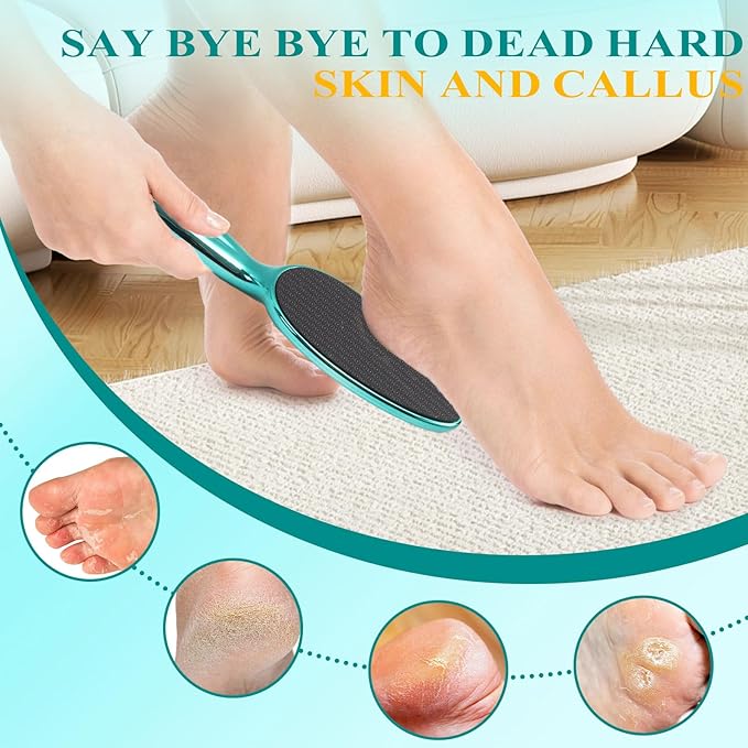 Glass Foot File, Foot Scrubber for Hard Skin Remover - Foot Callus Remover, Pedicure Tools for Feet Dead Skin, Foot Care for Women and Men, Gentle Effective Heel Scraper (Metallic Green)