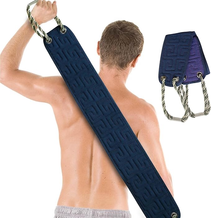 OWIIZI Exfoliating Back Scrubber for Shower, Double-Sided Back Scrub Washcloth with Antiskid Handles for Use in Shower, Body Exfoliator Scrub Towel Back Washer for Men & Women-38 Inches