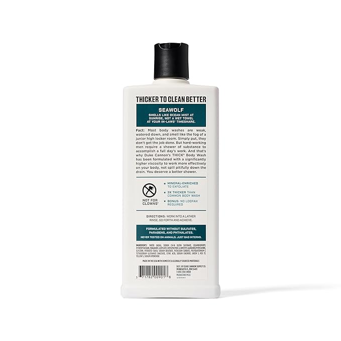 Duke Cannon Supply Co. Thick High Viscosity Body Wash – 3X Thicker, Plant-Based, Mineral-Enriched for Men – Shower Gel – Men’s Body Scrub – Seawolf 3 Pack – 18 oz