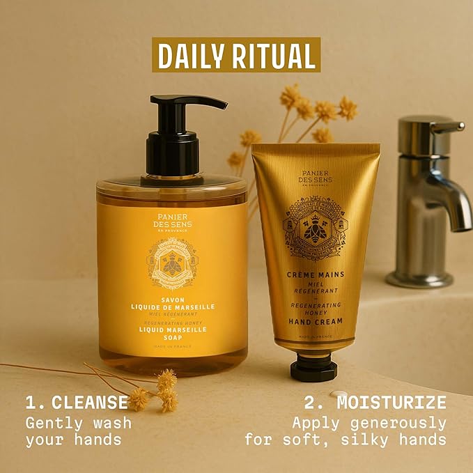 Panier des Sens Honey Hand Cream - Nourishing Shea Butter Hand Cream for Dry Cracked Hands 97% Natural Ingredients - Dermatologically Tested Hand Lotion for Woman Made in France, 2.5 fl oz