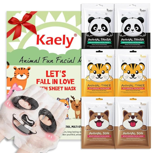 6 Pack Animal Character Kids Face Masks Spa, Korean Soothe Facial Sheet Mask for All Skin Types, Spa Masks For Girls, Girls Night Skincare Spa Party, Birthday Gifts for Women Men, (Animal 6Pcs)