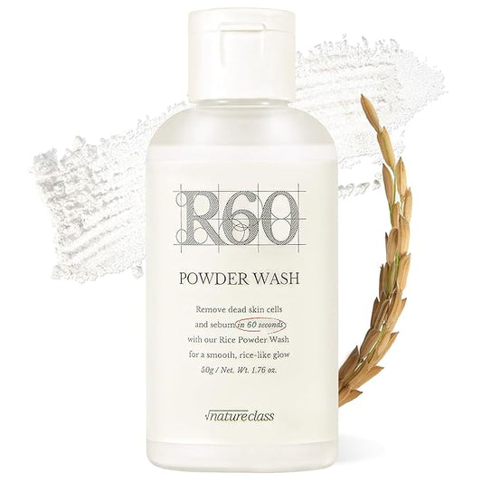 R60 Rice Enzyme Face Wash Powder – Exfoliating Facial Cleanser with Rice Bran Extract, Gentle Powder Wash for Sensitive Skin, Deep Pore Care, Korean Skin Care, Fragrance Free, 1.76oz