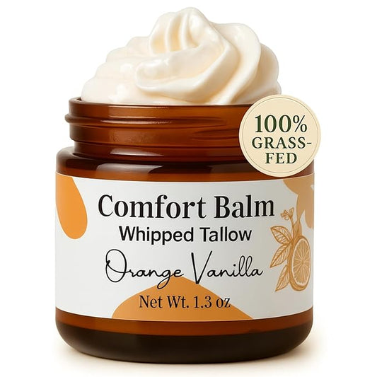 Whipped Tallow Balm – 100% Grass Fed Beef Tallow for Baby, Eczema & Sensitive Skin; Gentle Family Moisturizer for Dryness (Orange Vanilla)
