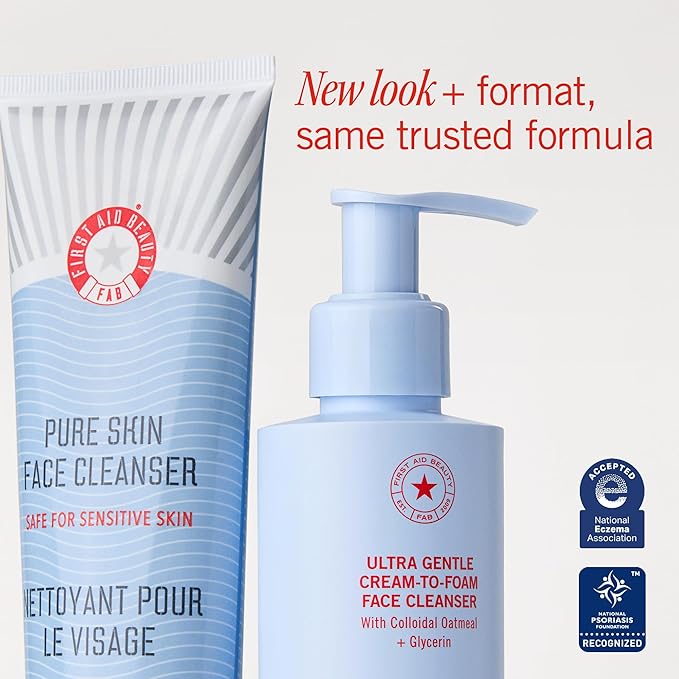 First Aid Beauty - Pure Skin Face Cleanser, Effectively Removes Makeup, Dirt, and Impurities, Gentle Cleanser Leaves Skin Soft & Supple, Safe for Sensitive Skin, Fragrance Free, 10 oz