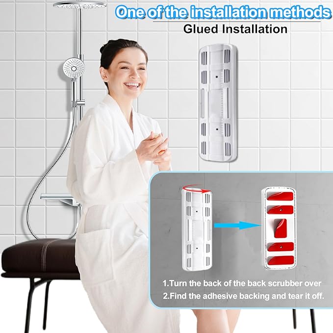 Electric Back Scrubber for Shower, Wall Mounted Electric Shower Back Scrubber, Dry Brushing Body Brush for Bathing, Cleansing, Exfoliating and Massaing, with 3 Spin Skin Bath Brush Heads