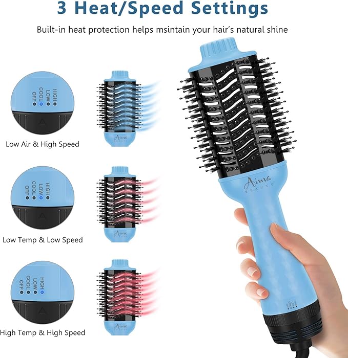 Hot Air Brush, Aima Beauty Salon One-Step Hair Dryer and Volumizer, 4-in-1 Upgrade Hair Dryer Brush, Blue