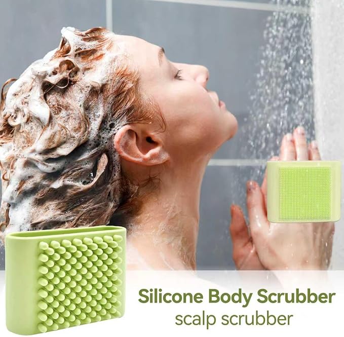 1PCS Silicone Body Scrubber Exfoliator- Bath Loofah & Sponges Alternative 4-Finger Non-Slip Grip Face & Scalp Scrubber for Sensitive Skin Body Brush for Men & Women (Yellow-Green)