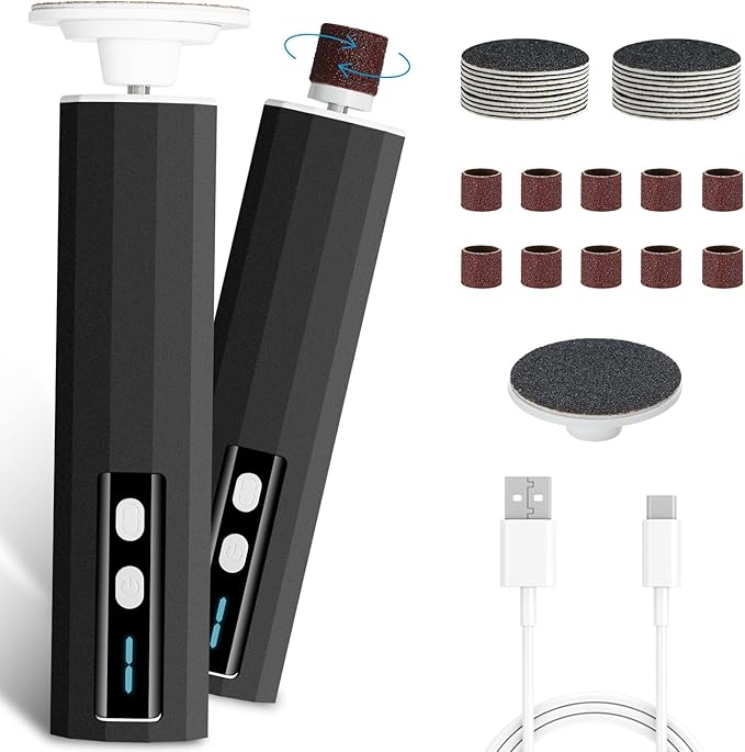 Electric Foot Callus Removers Rechargeable - Electric Foot File with 9 Adjustable Speed, 2 Grinding Heads & 30 Pcs Sandpaper Discs,Professional Foot Sander for Feet Dead Skin and Calluse (Black)