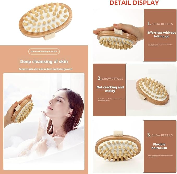 Dry Body Brush, Wooden Handheld Body Massager Brush - Natural Wood, Body Brush, Bath & Body Brushes Muscle Relax Sauna Spa Head Massage Brush